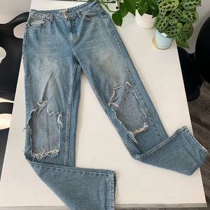 TOPSHOP High-Waist Denim Jeans with Knee Cut-Outs